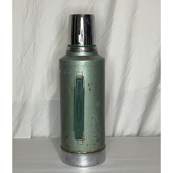 Vintage Stanley Aladdin Thermos Qt Green Hammertone Metal Cup A945DH 1 Gorpcore - Picture 3 of 11